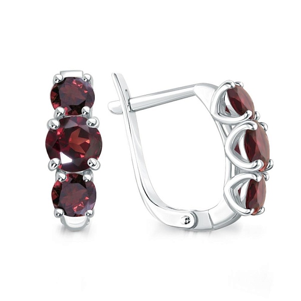 Серьги из белого золота с 6 гранатами