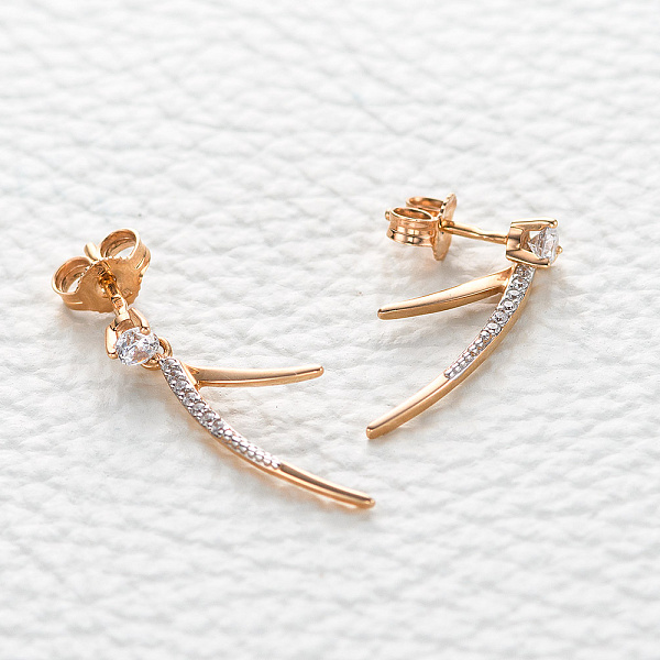 Серьги-пусеты Дорожки из красного золота с 16 фианитами