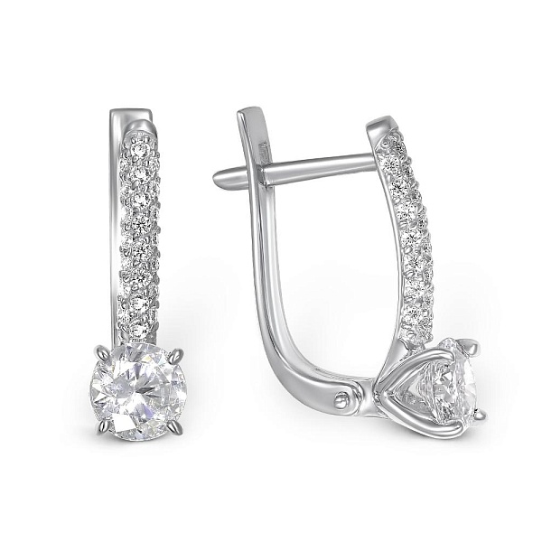 Серьги из белого золота с 46 фианитами