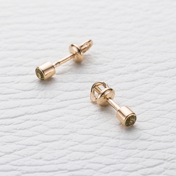 Серьги-пусеты из красного золота с 2 хризолитами