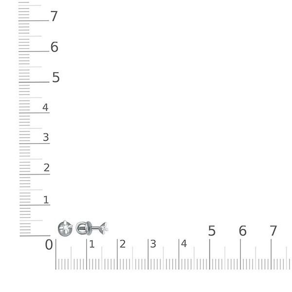 Серьги-пусеты Цветы из белого золота с 2 фианитами