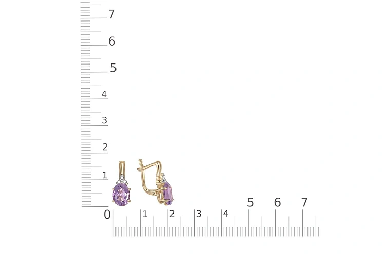 Серьги из жёлтого золота с 2 аметистами и 6 фианитами