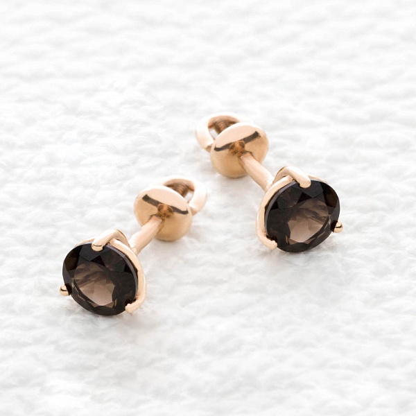 Серьги-пусеты из красного золота с 2 раухтопазами