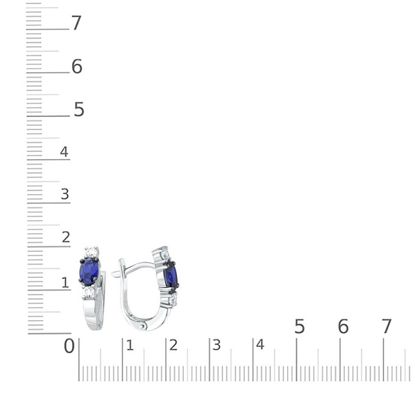 Серьги из белого золота с 2 корундами и 4 фианитами