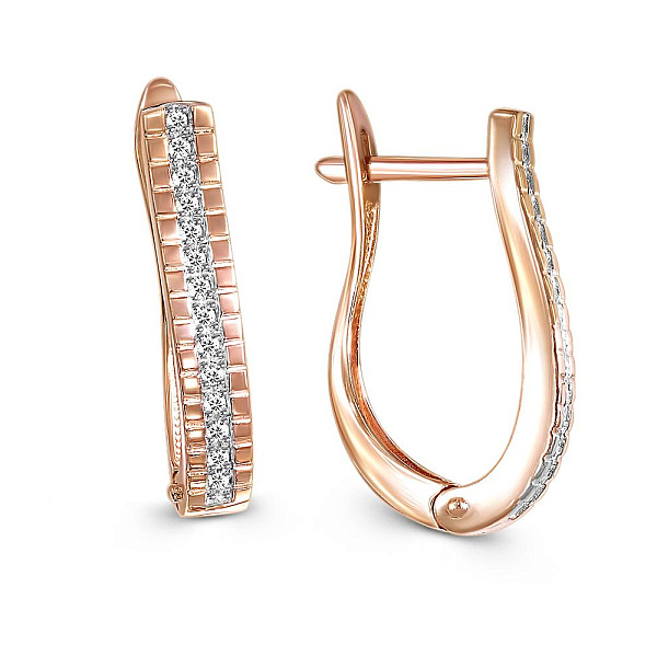 Серьги Дорожки из красного золота с 28 бриллиантами