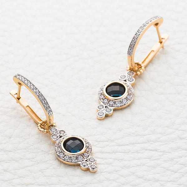 Серьги-трансформеры из красного золота с 2 топазами лондон и 66 фианитами