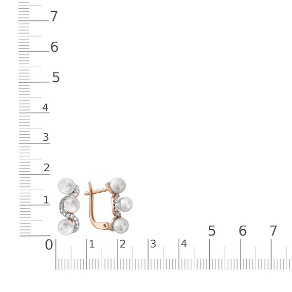 Серьги из красного золота с 6 жемчужинами и 40 фианитами