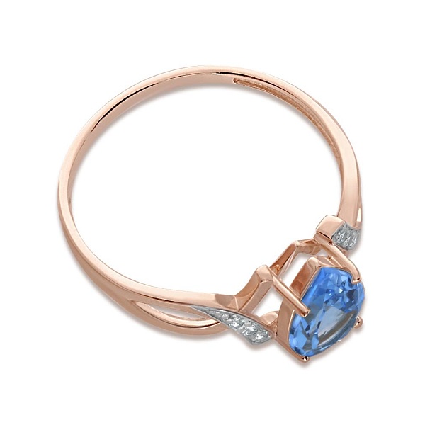 Кольцо из красного золота с топазом swiss и 6 фианитами