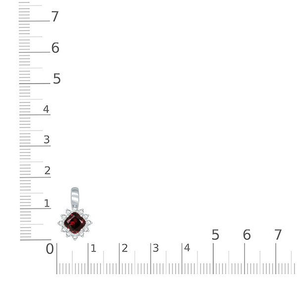 Подвеска из белого золота с гранатом и 12 фианитами