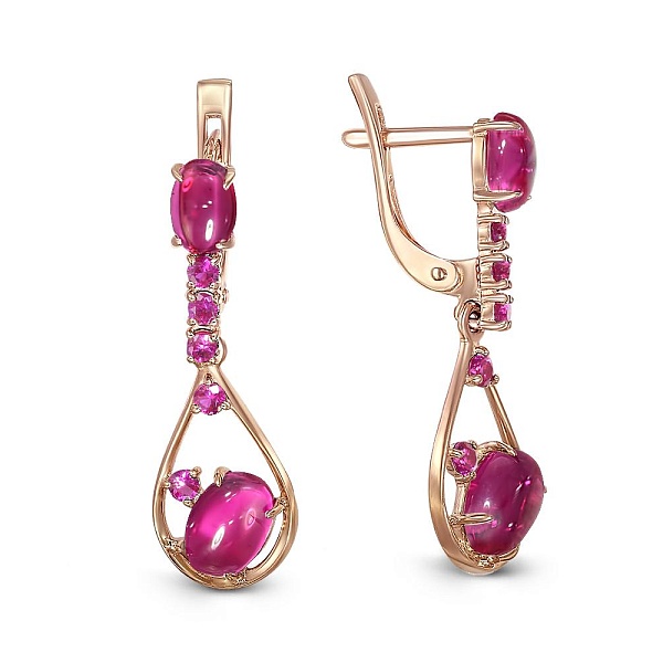 Серьги из красного золота с 14 корундами