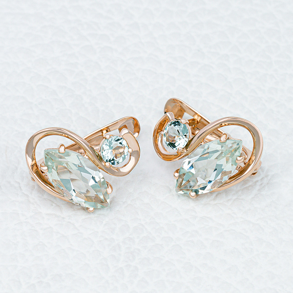 Серьги из красного золота с 4 празиолитами