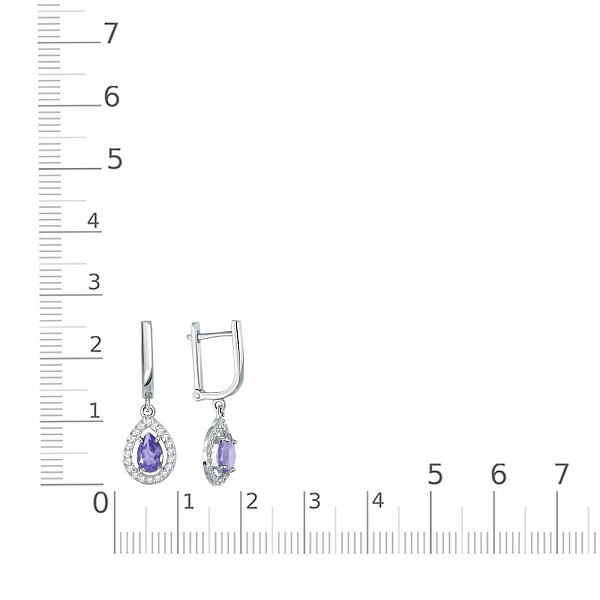 Серьги из белого золота с 2 ситаллами и 40 фианитами