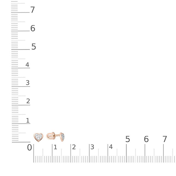 Серьги-пусеты Сердца из красного золота с 12 фианитами