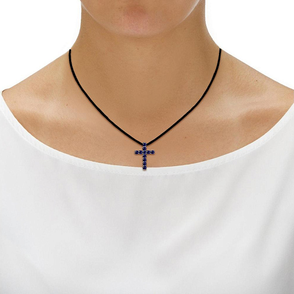 Колье Крест из белого золота с 11 сапфирами