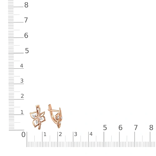 Серьги Цветы из красного золота с 6 фианитами