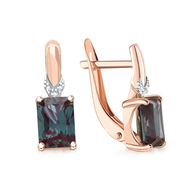 Серьги из красного золота с 2 александритами и 6 бриллиантами
