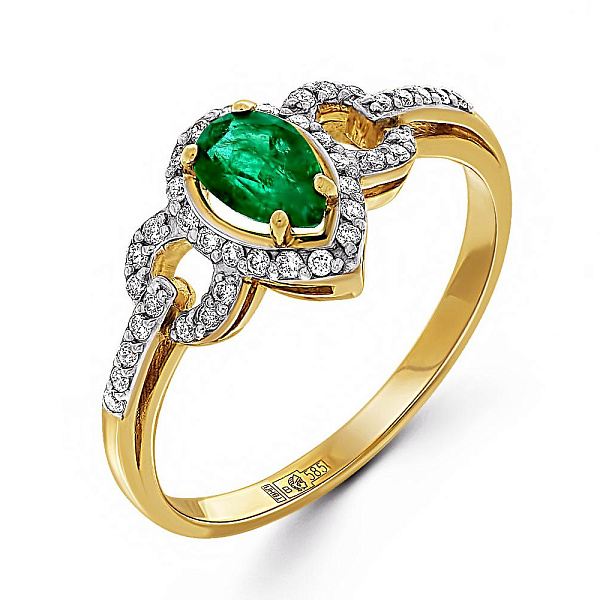 Кольцо из жёлтого золота с изумрудом и 39 бриллиантами