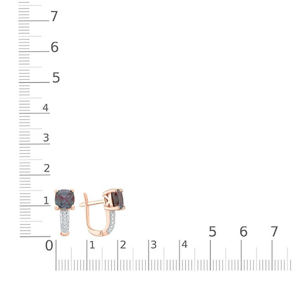 Серьги из красного золота с 2 александритами и 32 фианитами