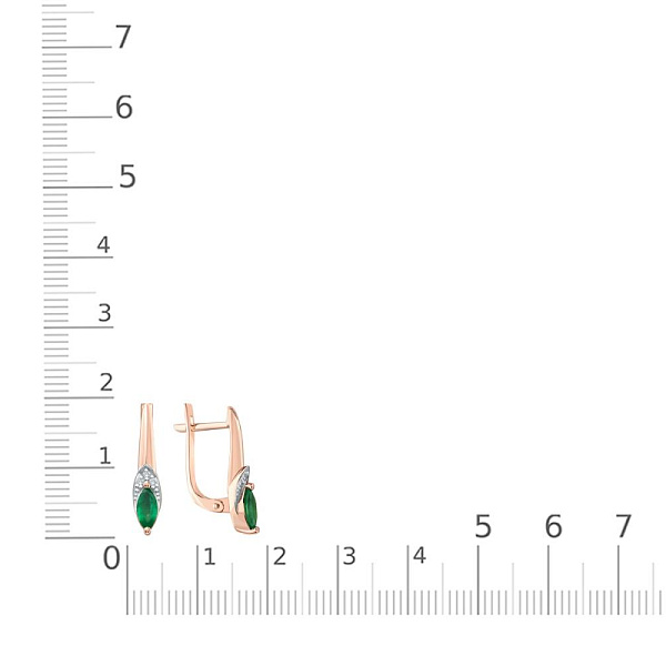 Серьги из красного золота с 2 изумрудами и 6 бриллиантами