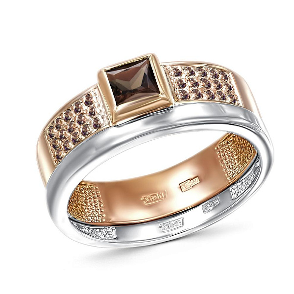 Кольцо из красного золота с раухтопазом и 30 фианитами