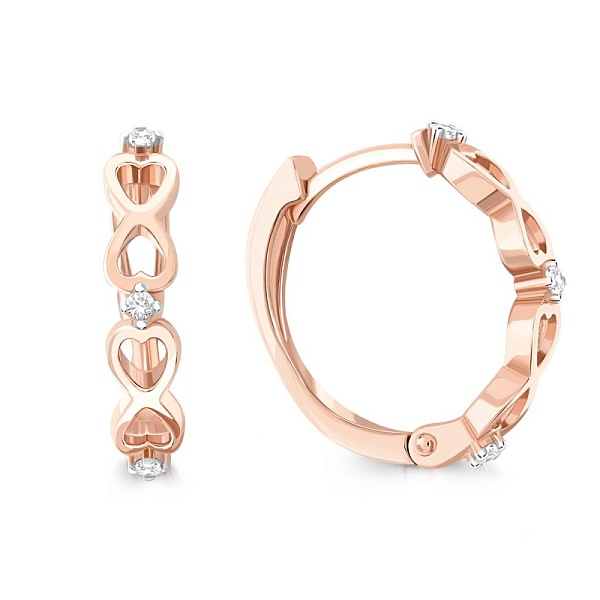 Серьги Сердца из красного золота с 6 фианитами