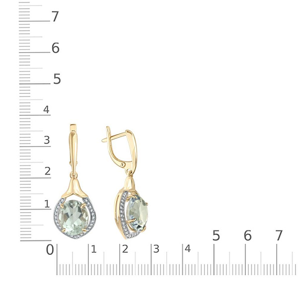 Серьги из жёлтого золота с 2 празиолитами и 54 фианитами