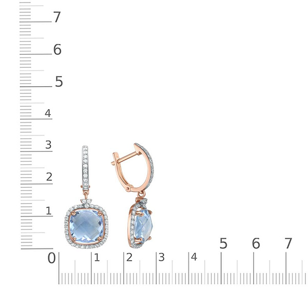 Серьги из красного золота с 2 топазами sky и 80 фианитами