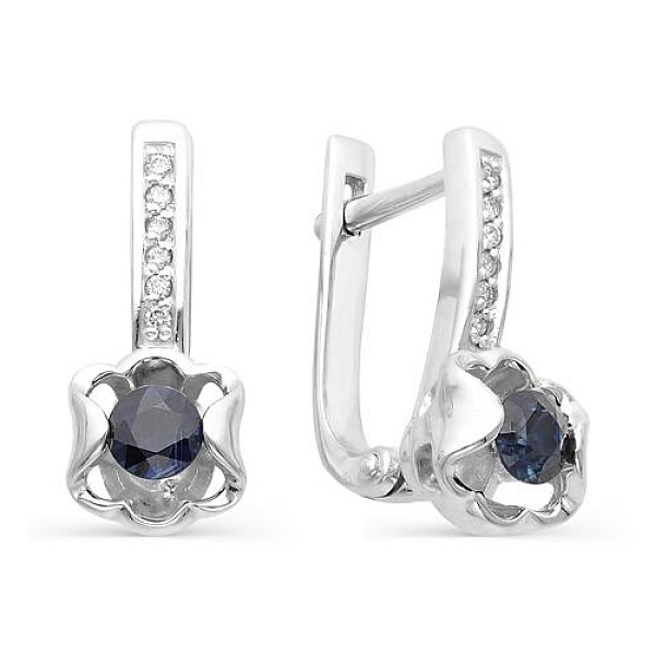 Серьги из белого золота с 2 сапфирами и 12 бриллиантами