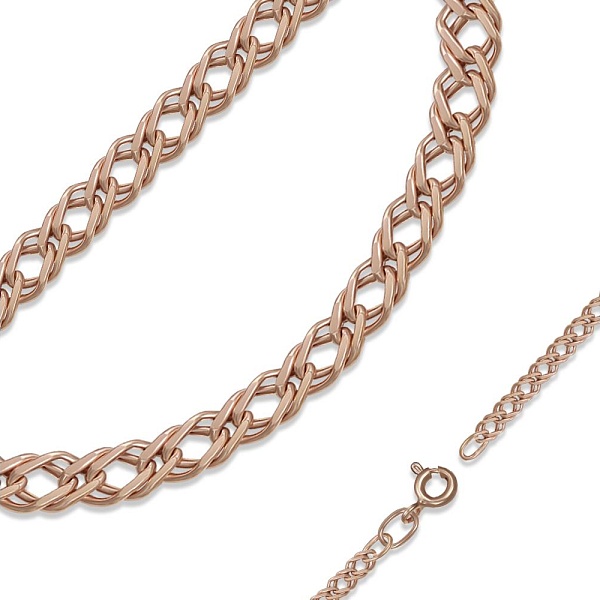 Браслет плетение двойной ромб ⌀ нити 0,50 мм  из красного золота без вставок