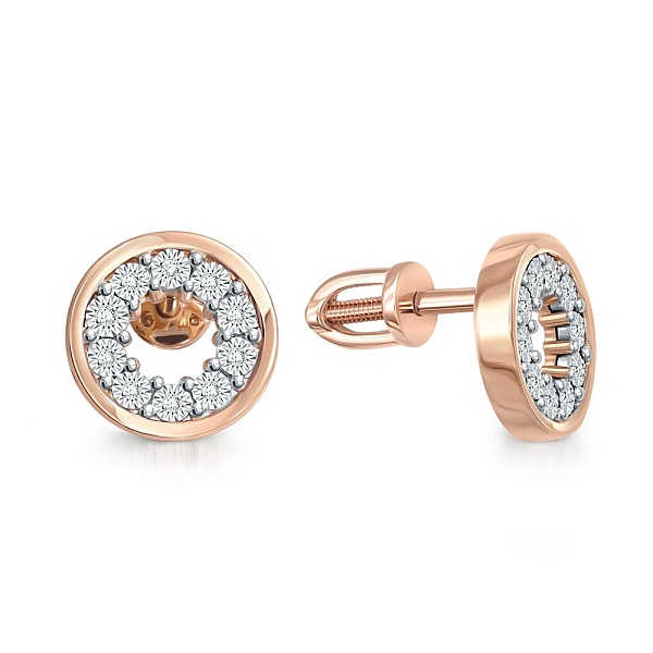 Серьги-пусеты из красного золота с 20 бриллиантами