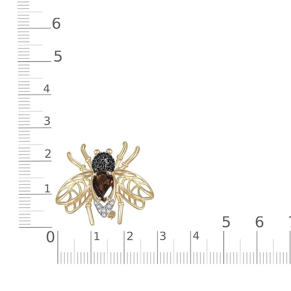 Брошь Пчела из жёлтого золота с раухтопазом и 31 фианитами