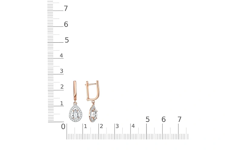 Серьги из красного золота с 42 фианитами