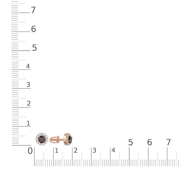 Серьги-пусеты из красного золота с 2 гранатами и 24 фианитами