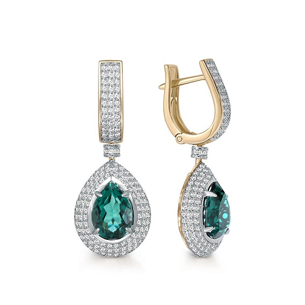 Серьги из жёлтого золота с 2 кварцами и 278 фианитами