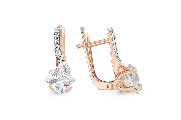 Серьги из красного золота с 16 фианитами