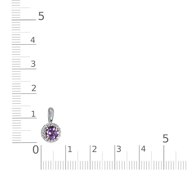 Подвеска из белого золота с аметистом и 16 фианитами