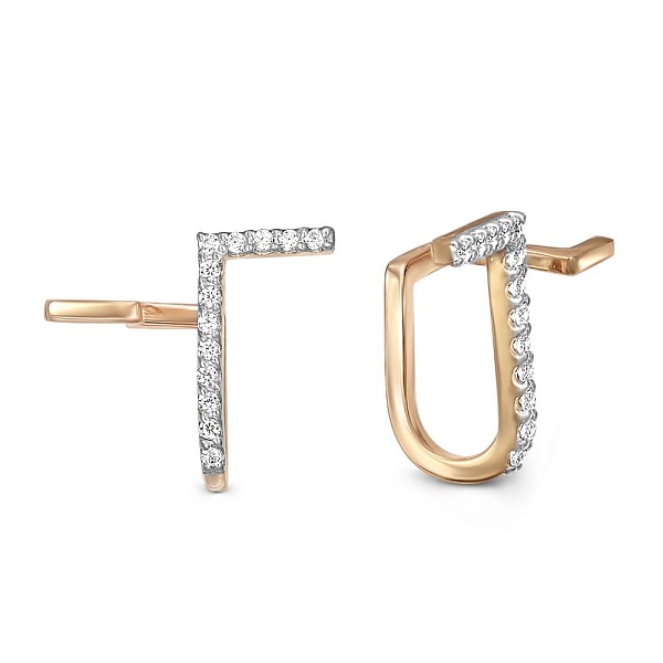 Серьги-пусеты Дорожки из красного золота с 26 фианитами