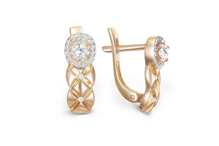 Серьги из красного золота с 54 фианитами