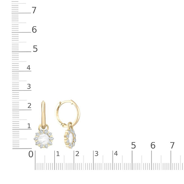 Серьги-трансформеры из жёлтого золота с перламутром и 20 фианитами