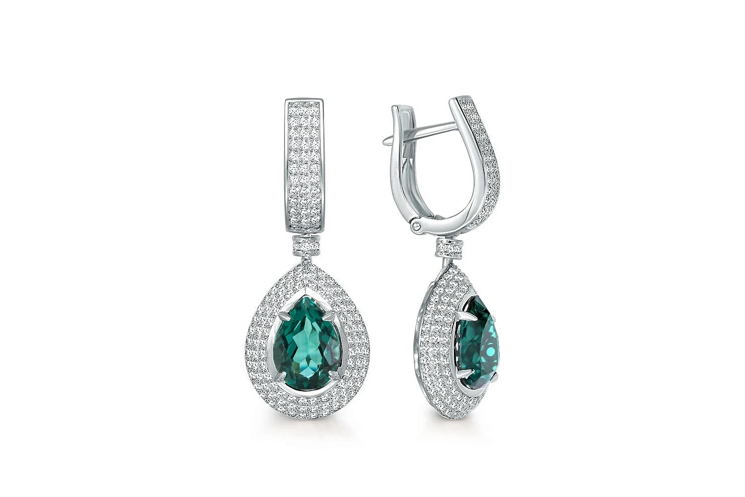 Серьги из белого золота с 2 кварцами и 278 фианитами
