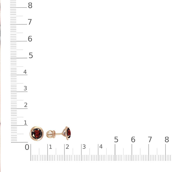 Серьги-пусеты из красного золота с 2 гранатами