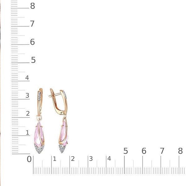 Серьги из красного золота с 2 кварцами и 32 фианитами