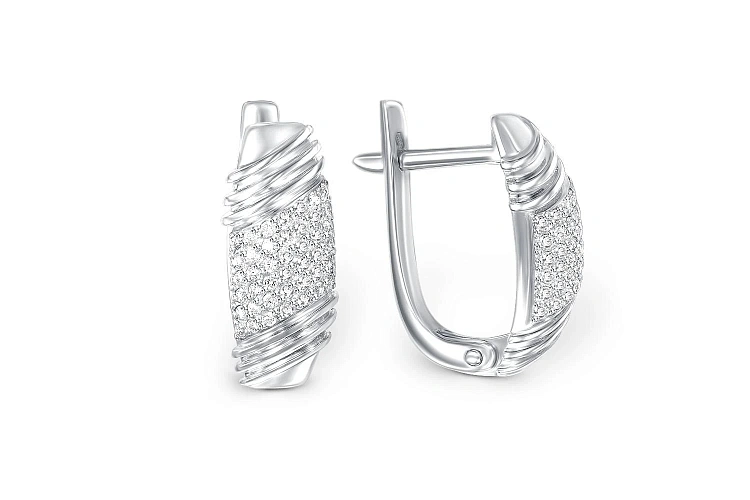 Серьги из белого золота с 84 фианитами