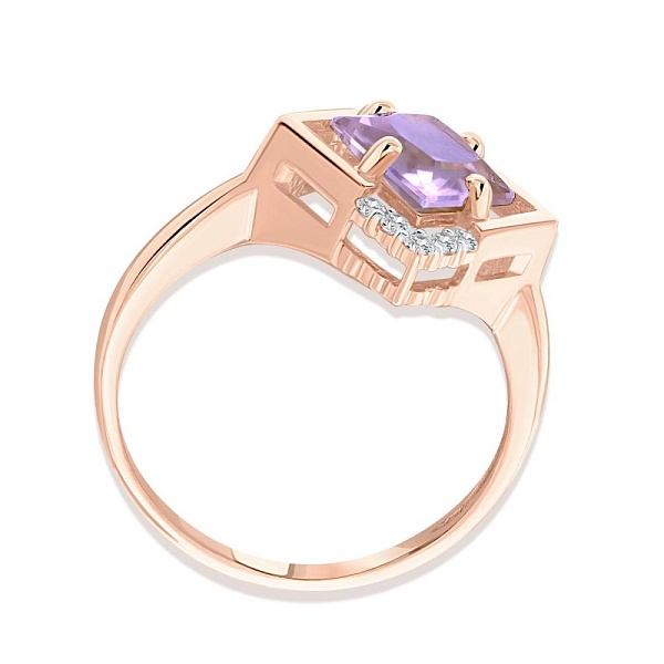 Кольцо из красного золота с аметистом и 10 фианитами