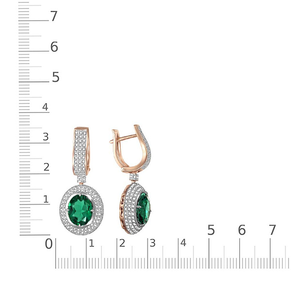Серьги из красного золота с 2 изумрудами и 290 фианитами