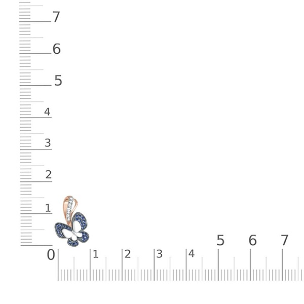 Подвеска Бабочка из красного золота с 7 бриллиантами и 26 сапфирами