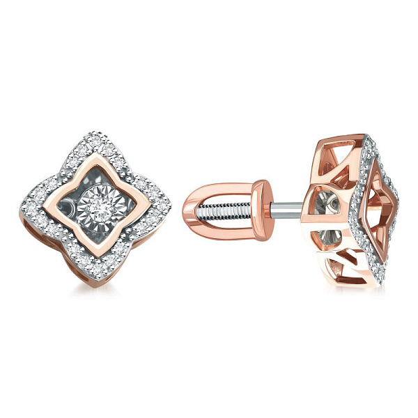 Серьги-пусеты Клевер из красного золота с 42 бриллиантами