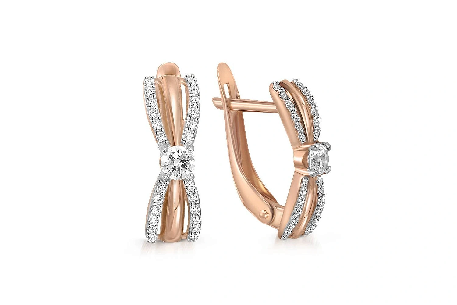 Серьги из красного золота с 50 фианитами
