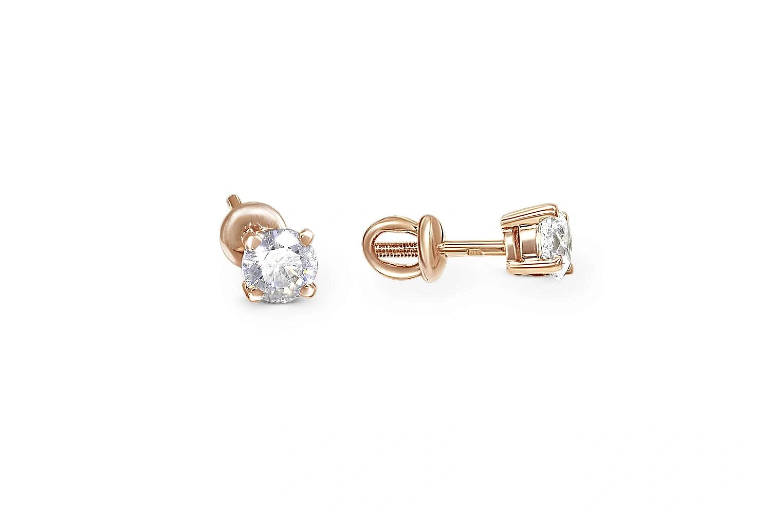 Серьги-пусеты из красного золота с 2 кристаллами swarovski