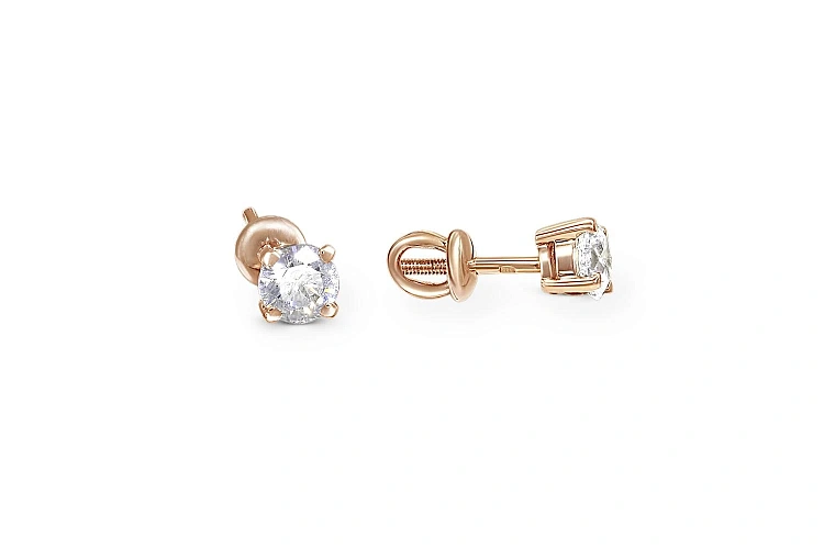 Серьги-пусеты из красного золота с 2 кристаллами swarovski
